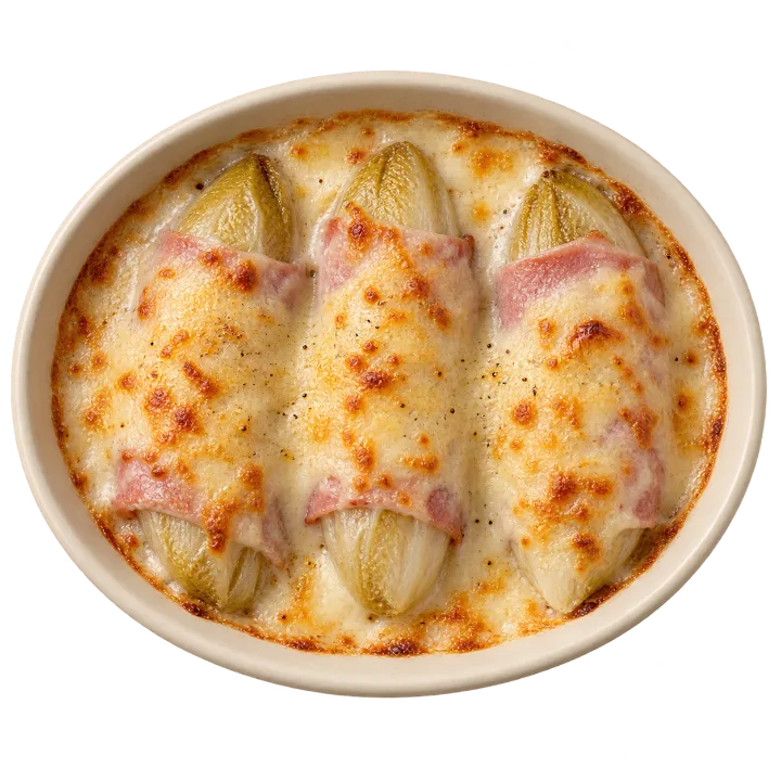 Endives roulées dans le jambon, gratinées au four